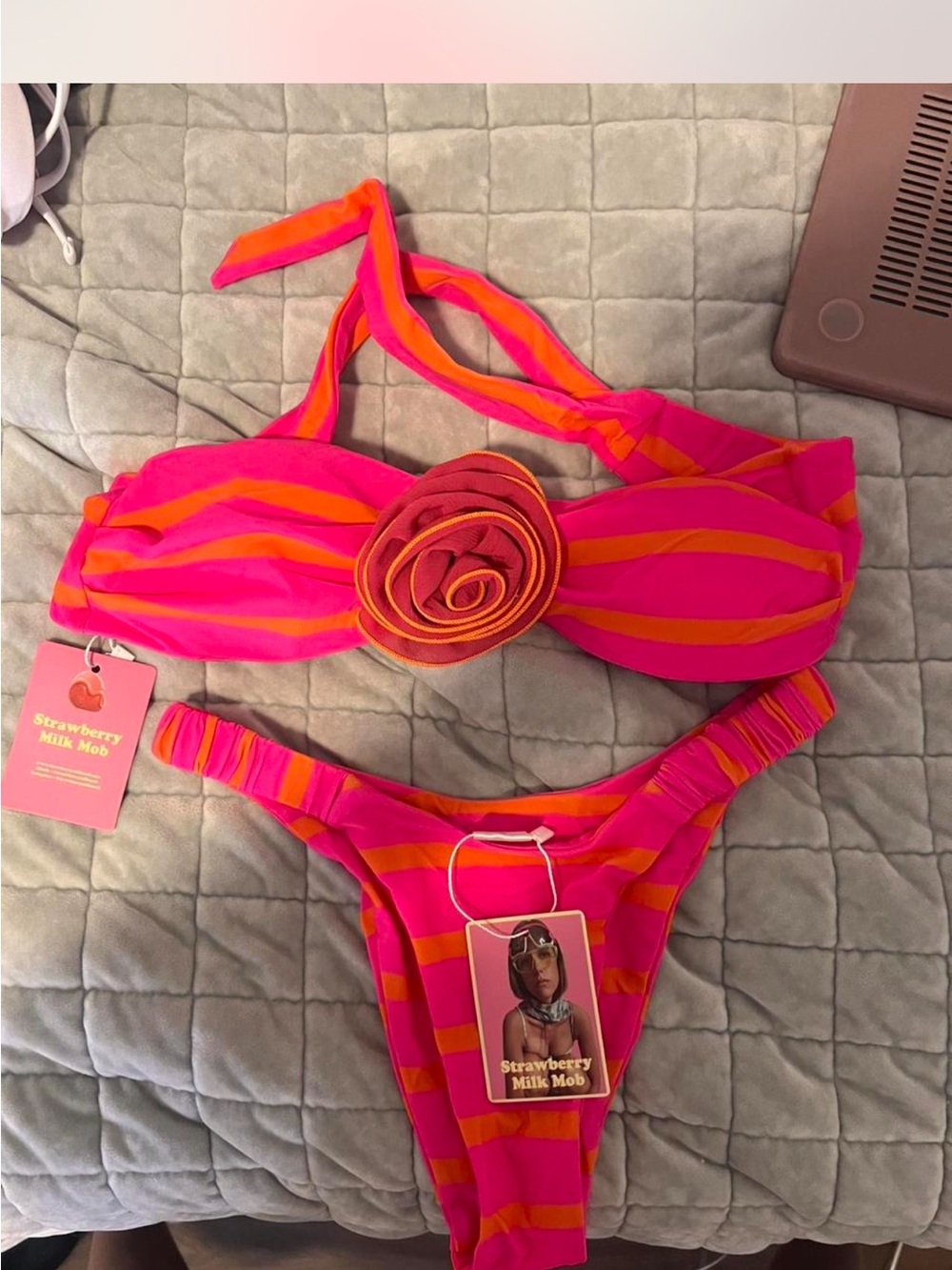 Strawberry Milk Mob Hot Pink & Bright Orange Bikini